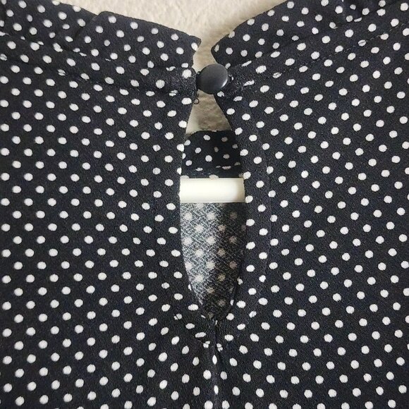 Adrianna Papell Blouse Womens Medium Black White Polka Dot Cold Shoulder Ruffle - Picture 8 of 10